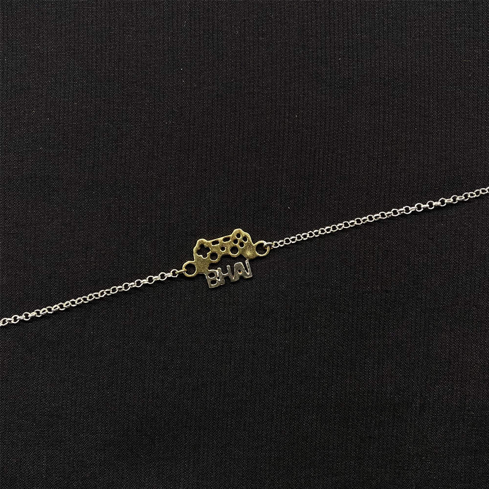 Gold 'Bhai' engraved Rakhi handcrafted 925 sterling silver silver rakhi - My Motifs