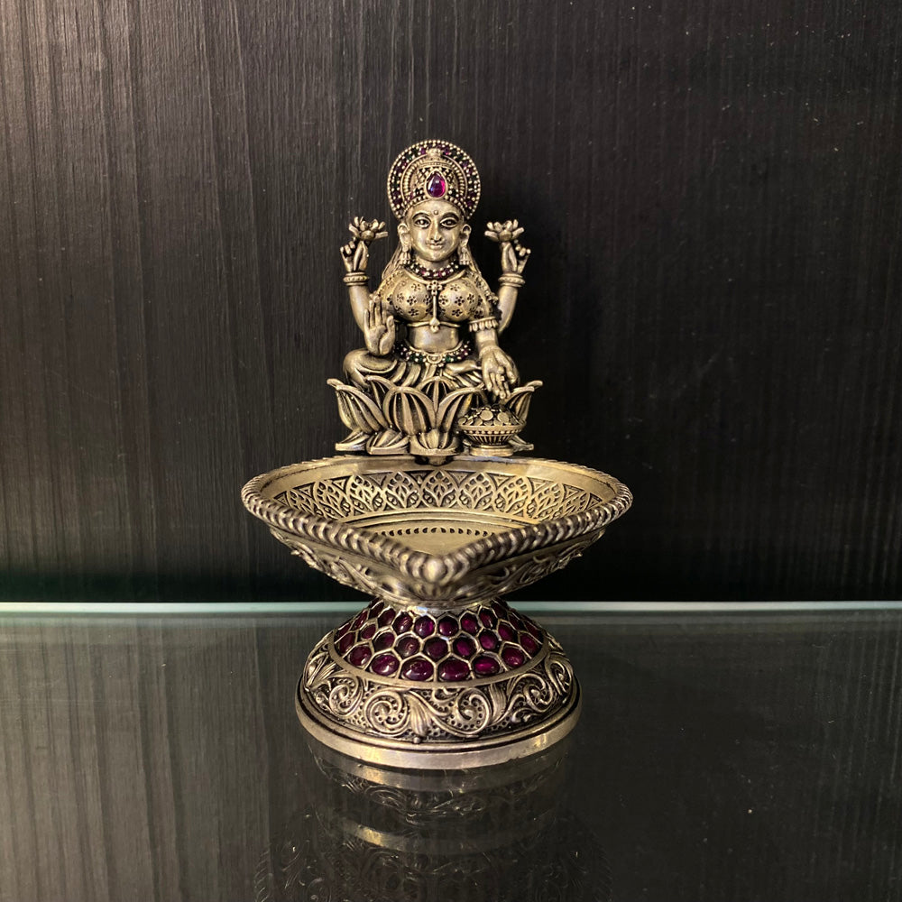 Silver goddess diya – handcrafted 92.5 sterling silver diya by My Motifs