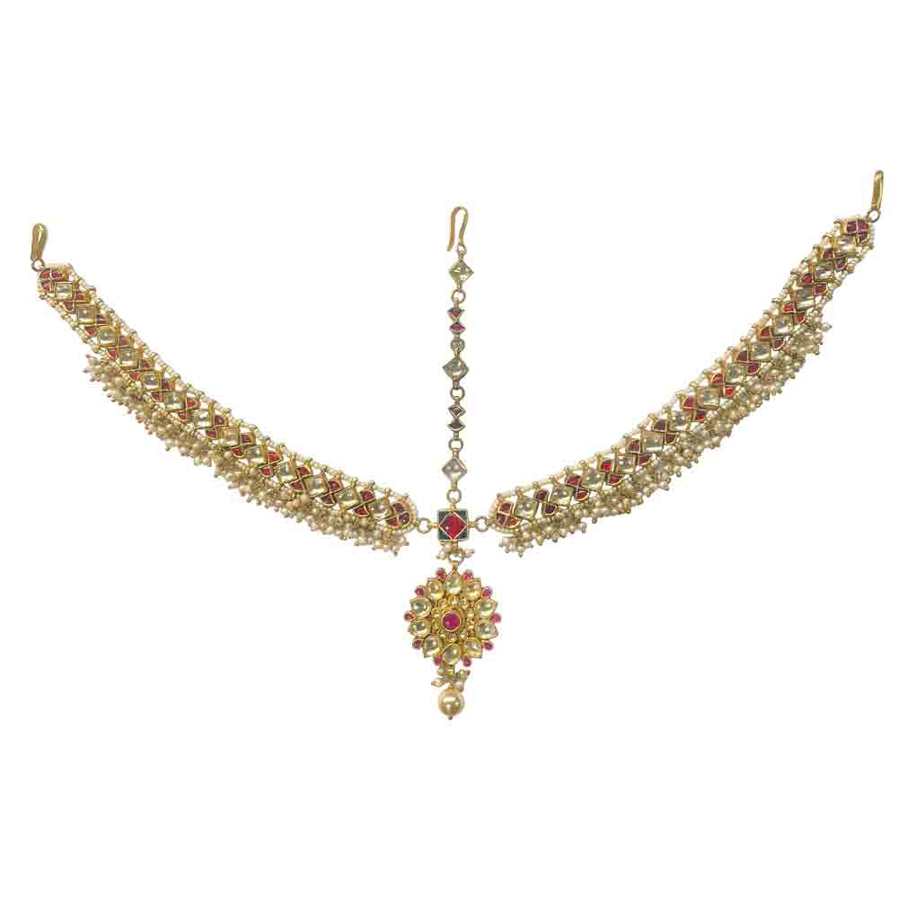Maanik Moti Mathapatti – silver necklace with pearls and kundan – My Motifs