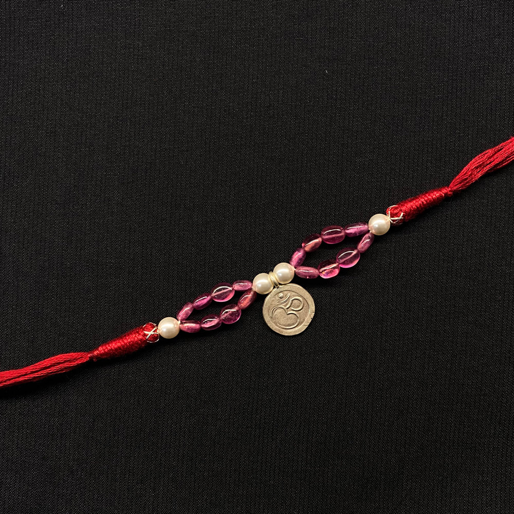 Pink Stone Rakhi – handcrafted 92.5 sterling silver rakhi by My Motifs