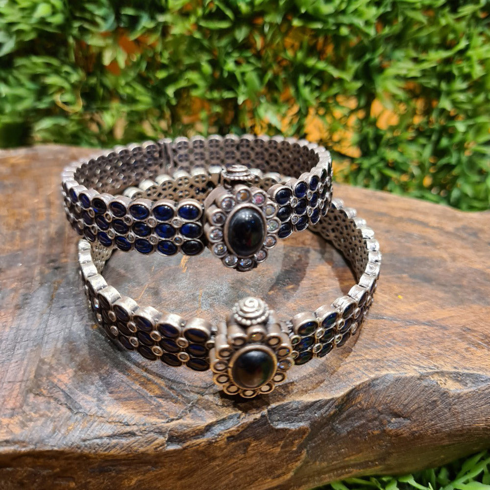 Blue Stone Kadda – handcrafted 92.5 sterling silver kada by My Motifs