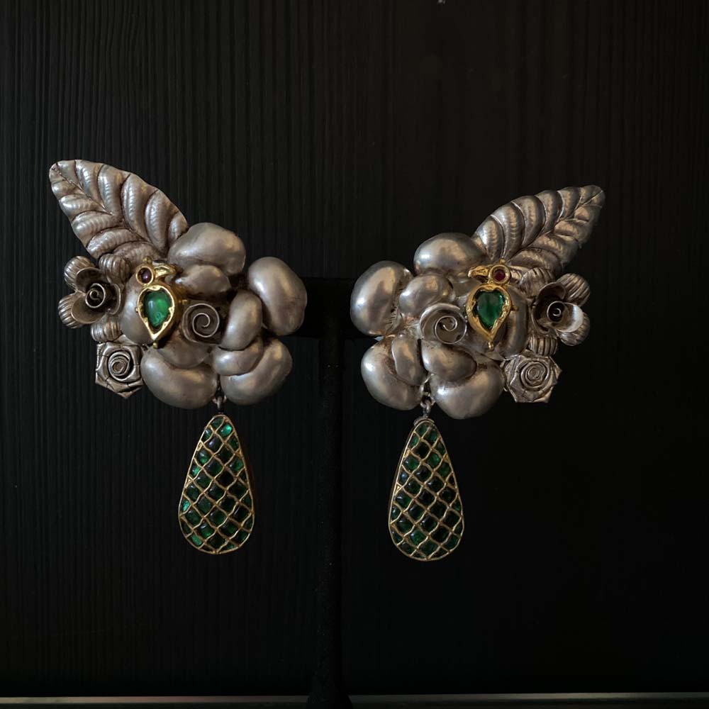 Jiksa – silver earrings with kundan – My Motifs