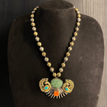 Viyun – dual-tone silver necklace with turquoise and coral – My Motifs