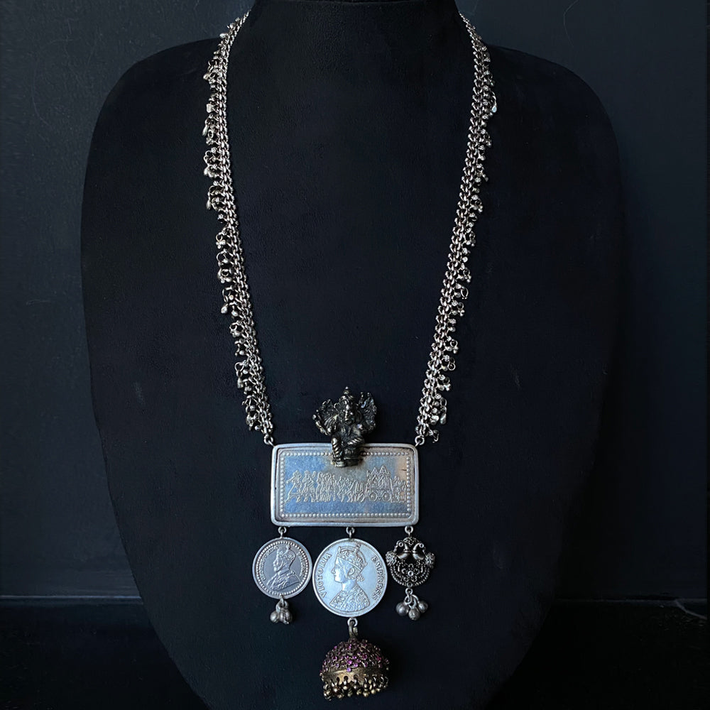 Victorian Fusion Necklace With Lord Ganesha – handcrafted 92.5 sterling silver necklace by My Motifs