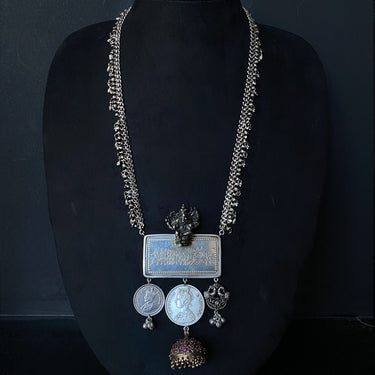 Victorian Fusion Necklace With Lord Ganesha – handcrafted 92.5 sterling silver necklace by My Motifs