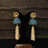 Stardust Pearl Tassel Sky Blue Earrings – handcrafted 92.5 sterling silver earrings by My Motifs