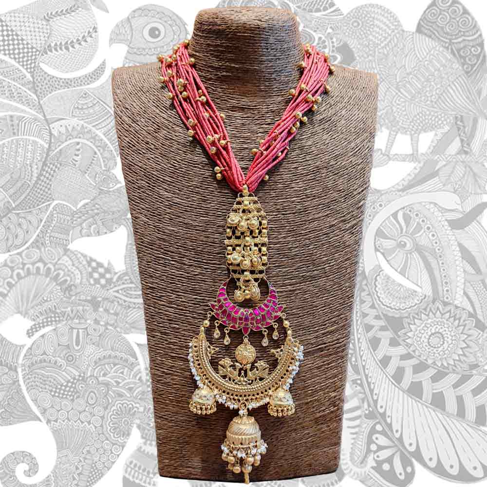 Multilayered Traditional Red Necklace – silver necklace with rubies and ghungroo details – My Motifs