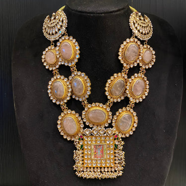Yutav Shrinathji pendant silver necklace with rose quartz and kundan