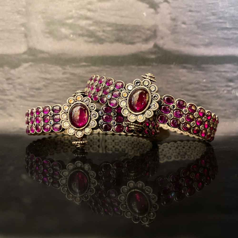 Pink Stone Kada – handcrafted 92.5 sterling silver kada by My Motifs