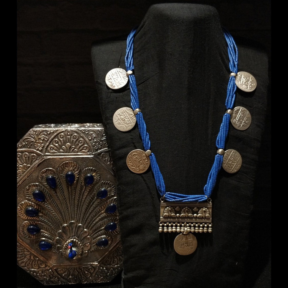 Peacock Engraved Mohur Necklace – handcrafted 92.5 sterling silver necklace by My Motifs