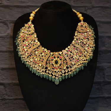 Kundan Neckpiece With Jade Stones – handcrafted 92.5 sterling silver necklace by My Motifs