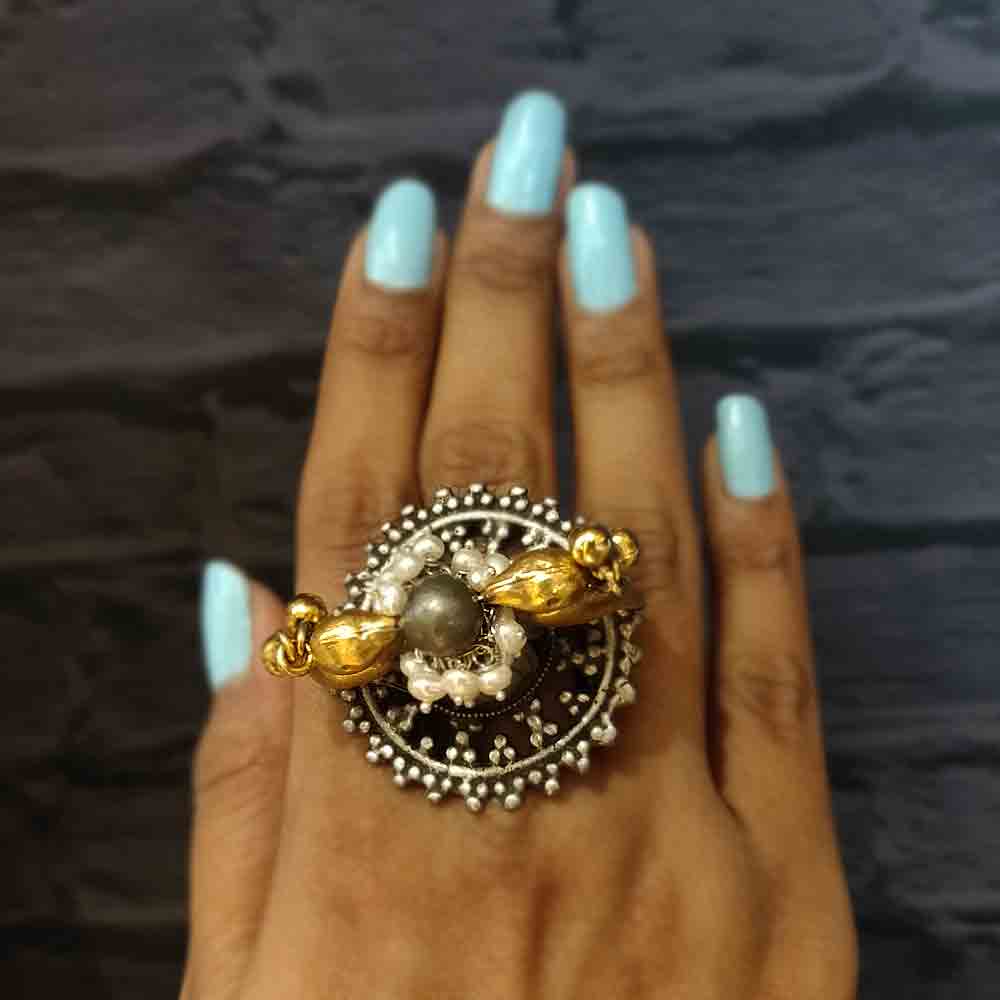 Dual Toned Love Birds Ring – handcrafted dual-tone 92.5 sterling silver ring by My Motifs