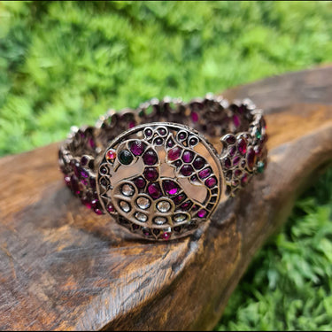Peacock Engraved Ruby Kadda – handcrafted 92.5 sterling silver bangle by My Motifs, view 2