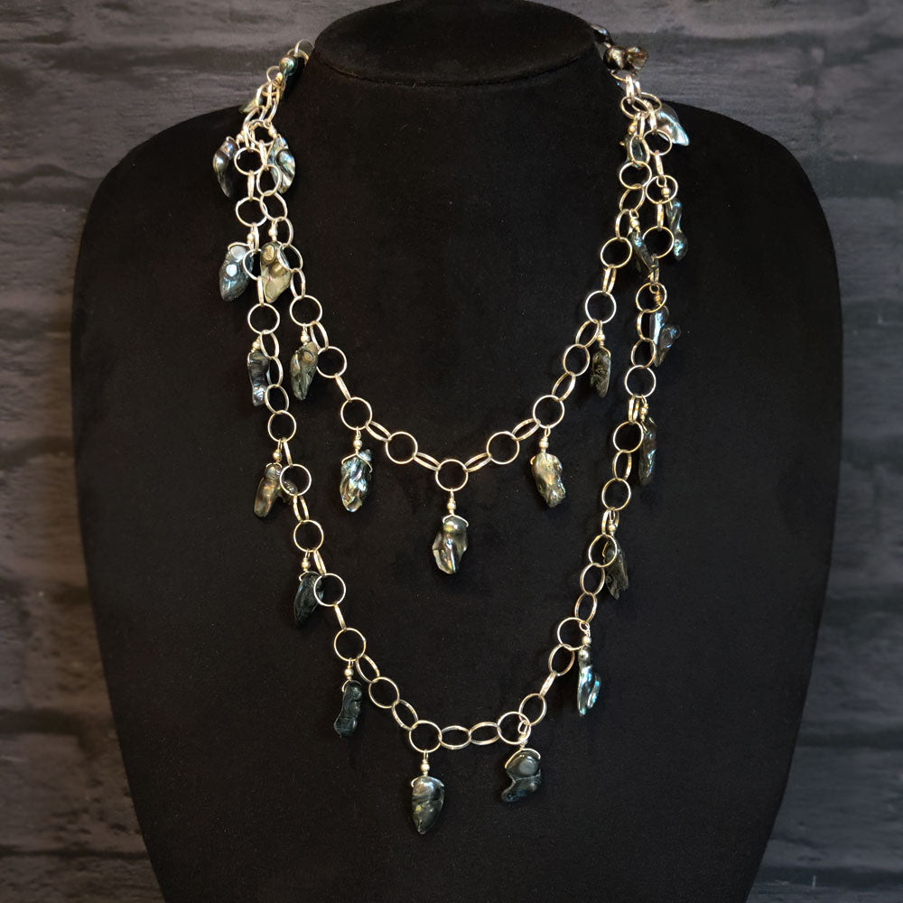 Dual Chain Necklace With Black Pearls – handcrafted 92.5 sterling silver necklace by My Motifs