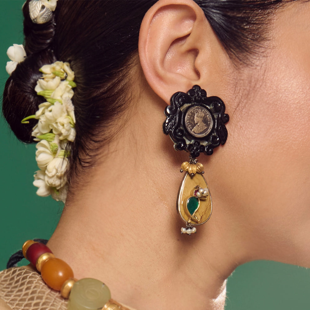 Shuka – handcrafted dual-tone 92.5 sterling silver earrings by My Motifs
