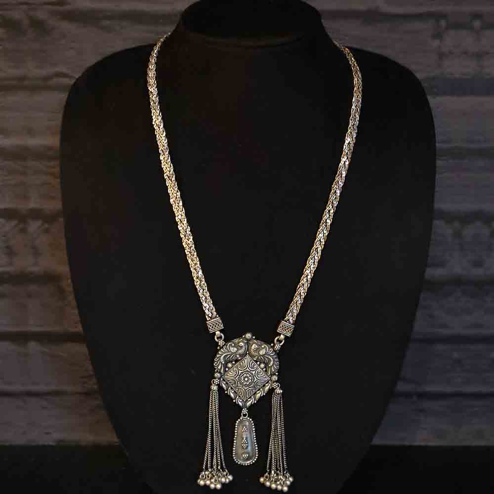 Braided Silver Necklace With Tassel Pendant – handcrafted 92.5 sterling silver necklace by My Motifs