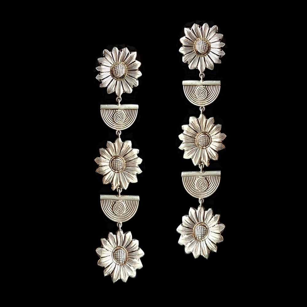 Long Floral Dangling Earring – handcrafted 92.5 sterling silver earrings by My Motifs