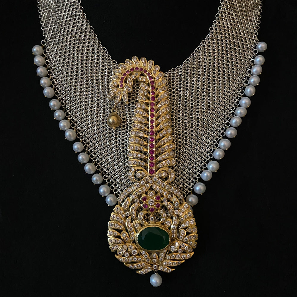 Umrani – dual-tone silver necklace with freshwater pearls – My Motifs
