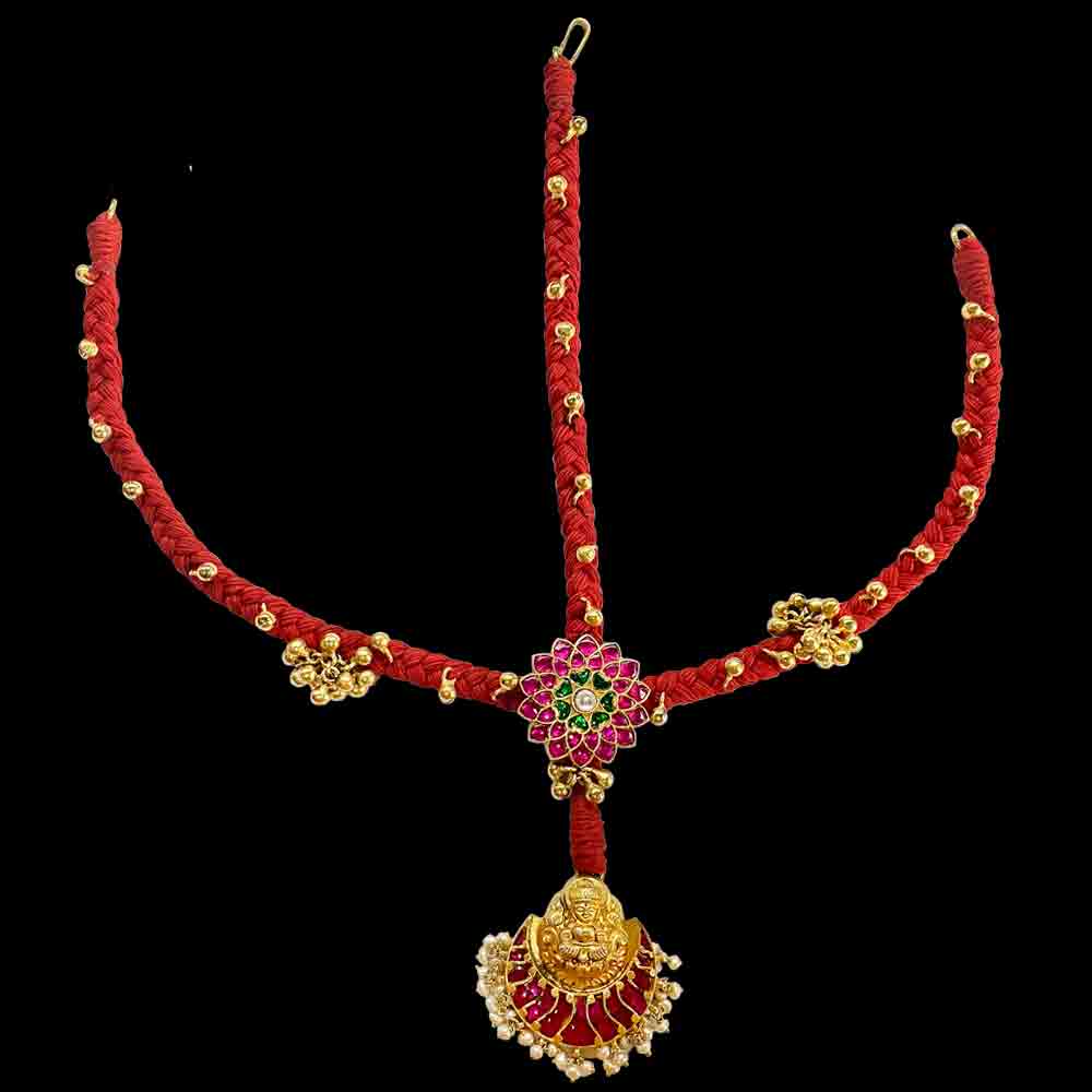 Minimalistic Red Harness With Gold Details – handcrafted 92.5 sterling silver mang tikka by My Motifs