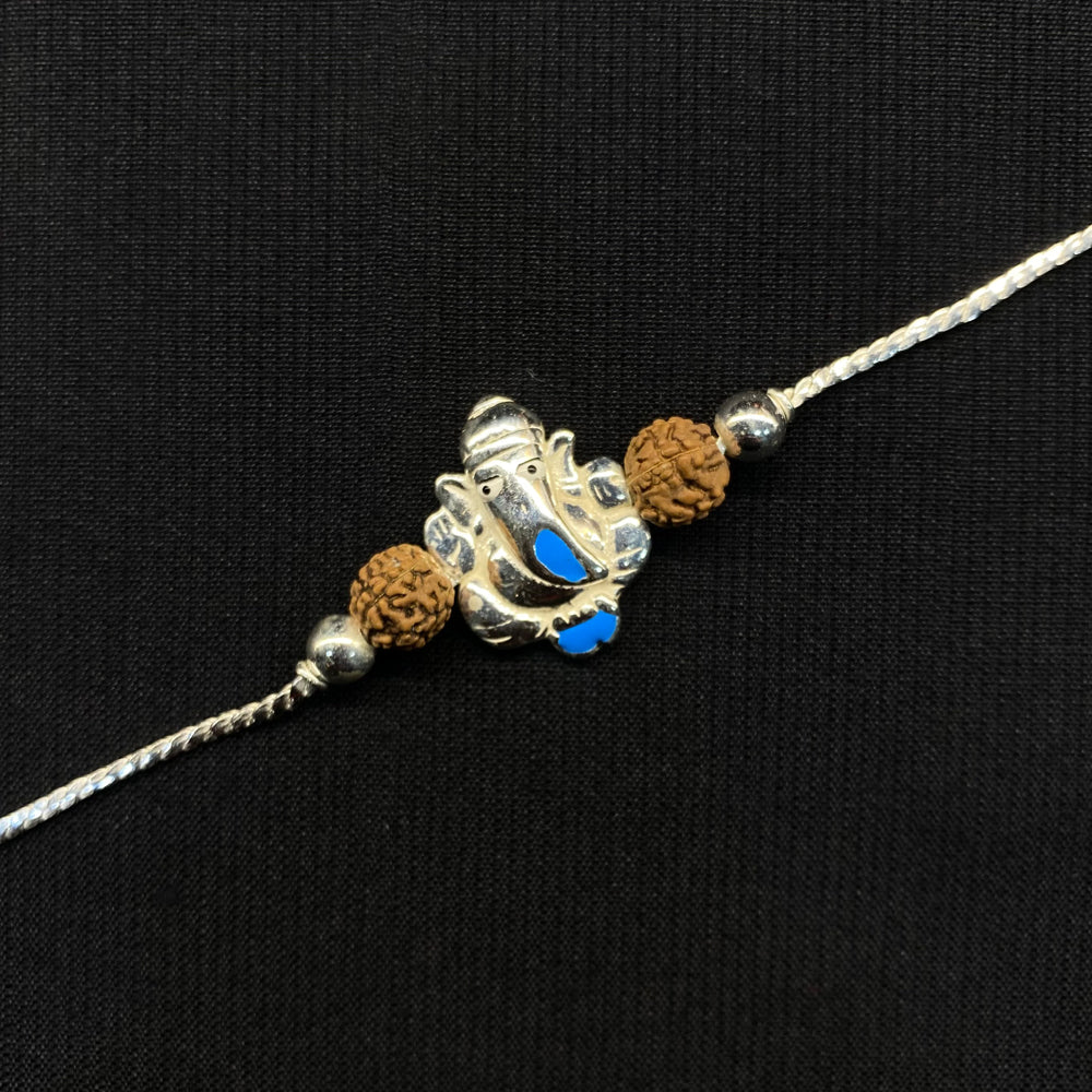 Silver Shri Ganesha Rakhi – silver rakhi – My Motifs