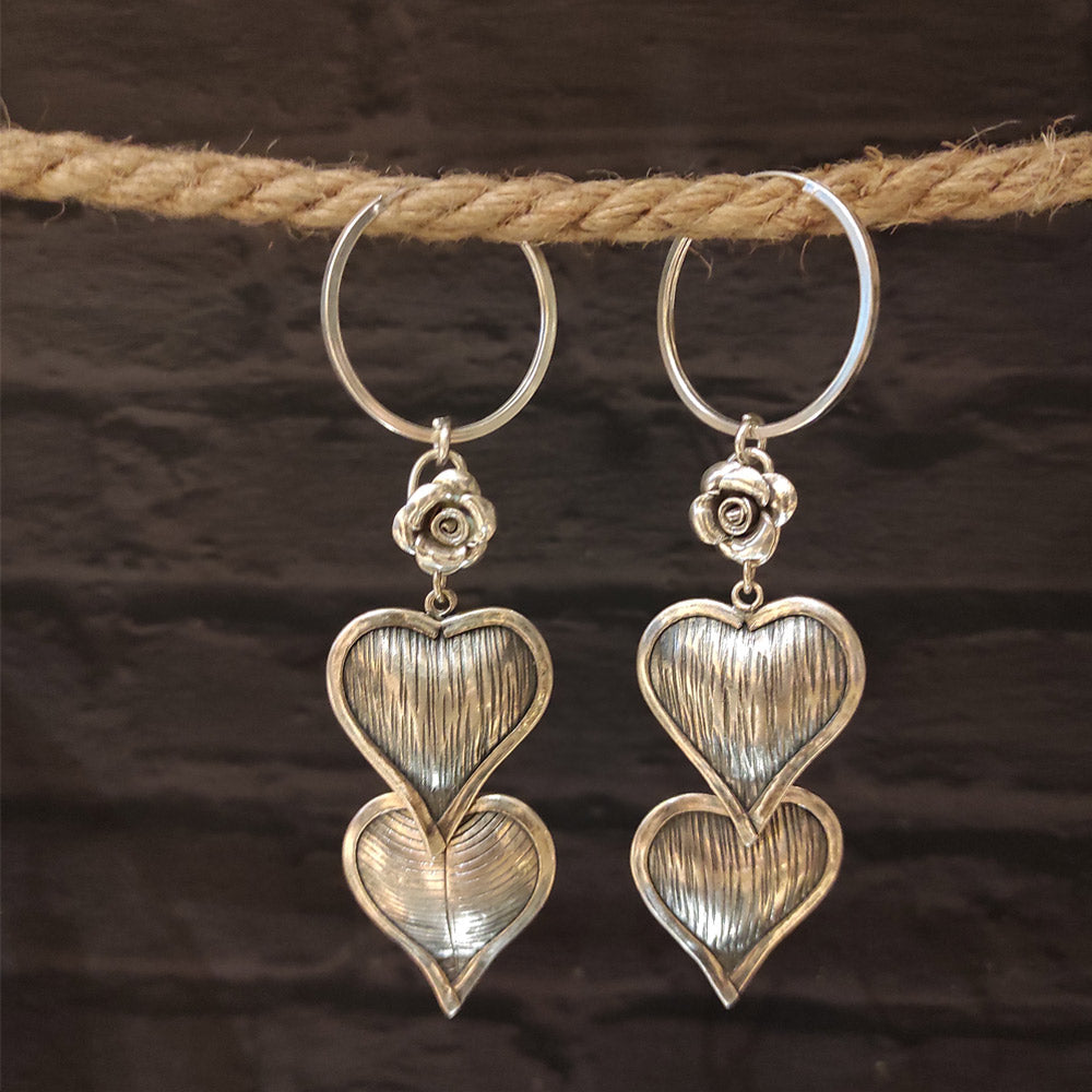 Double Heart Hoops – handcrafted 92.5 sterling silver earrings by My Motifs