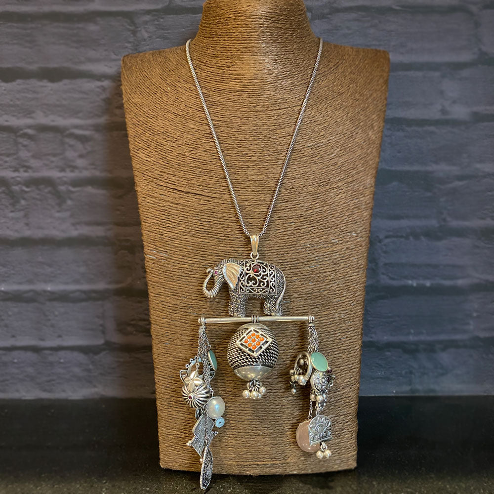 Intricate Silver Elephant Pendant Necklace – silver pendant – My Motifs