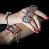 Triple Coral Turquoise Ring – handcrafted 92.5 sterling silver ring by My Motifs