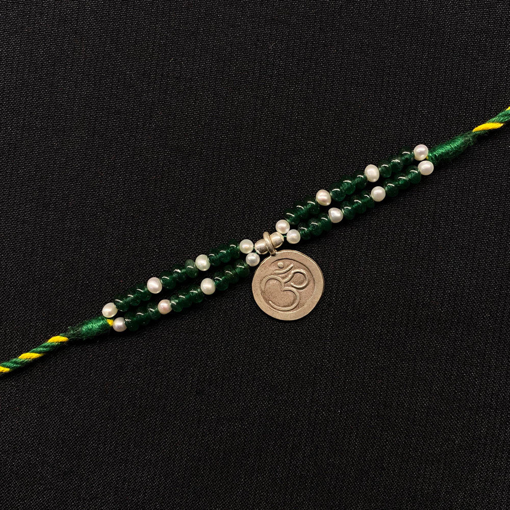 Green Beads Rakhi – handcrafted 92.5 sterling silver rakhi by My Motifs