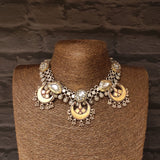 Dual Tone Chand Bali Choker – handcrafted dual-tone 92.5 sterling silver necklace by My Motifs
