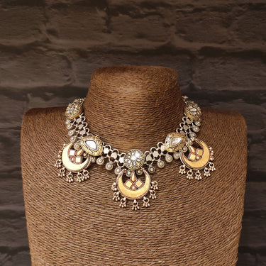 Dual Tone Chand Bali Choker – handcrafted dual-tone 92.5 sterling silver necklace by My Motifs