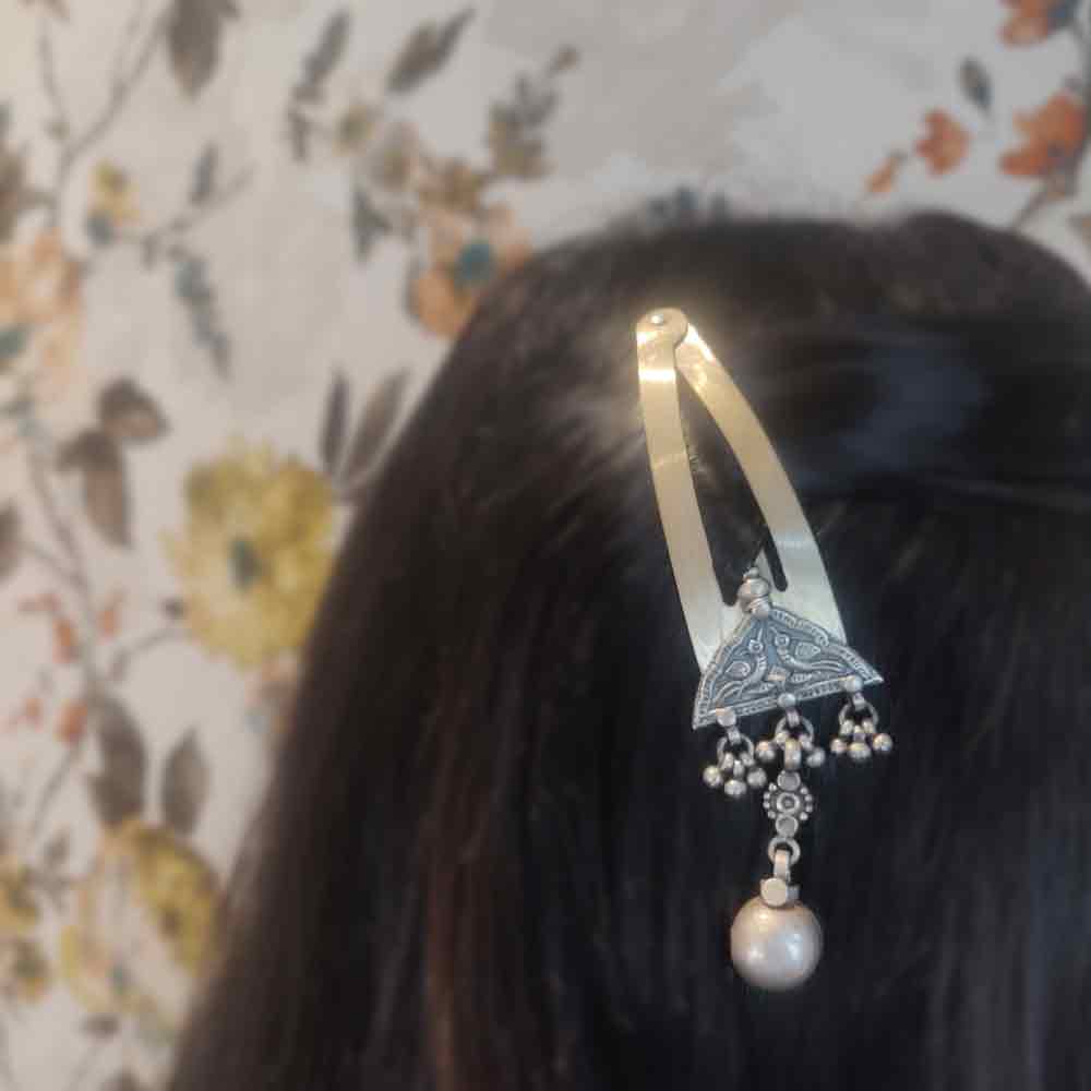 Silver Peacock Tik Tak Pin – silver hair accessory – My Motifs