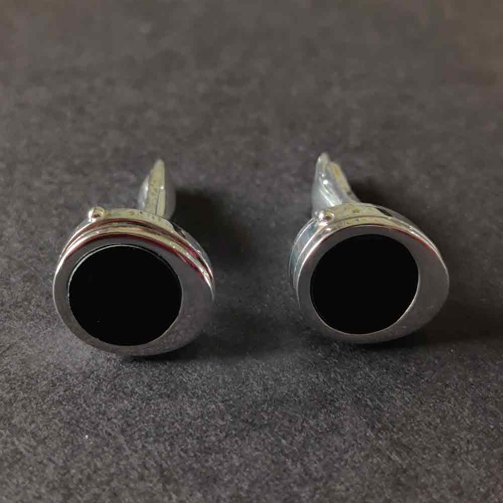 Black Round Cuff Links – handcrafted 92.5 sterling silver cufflinks by My Motifs
