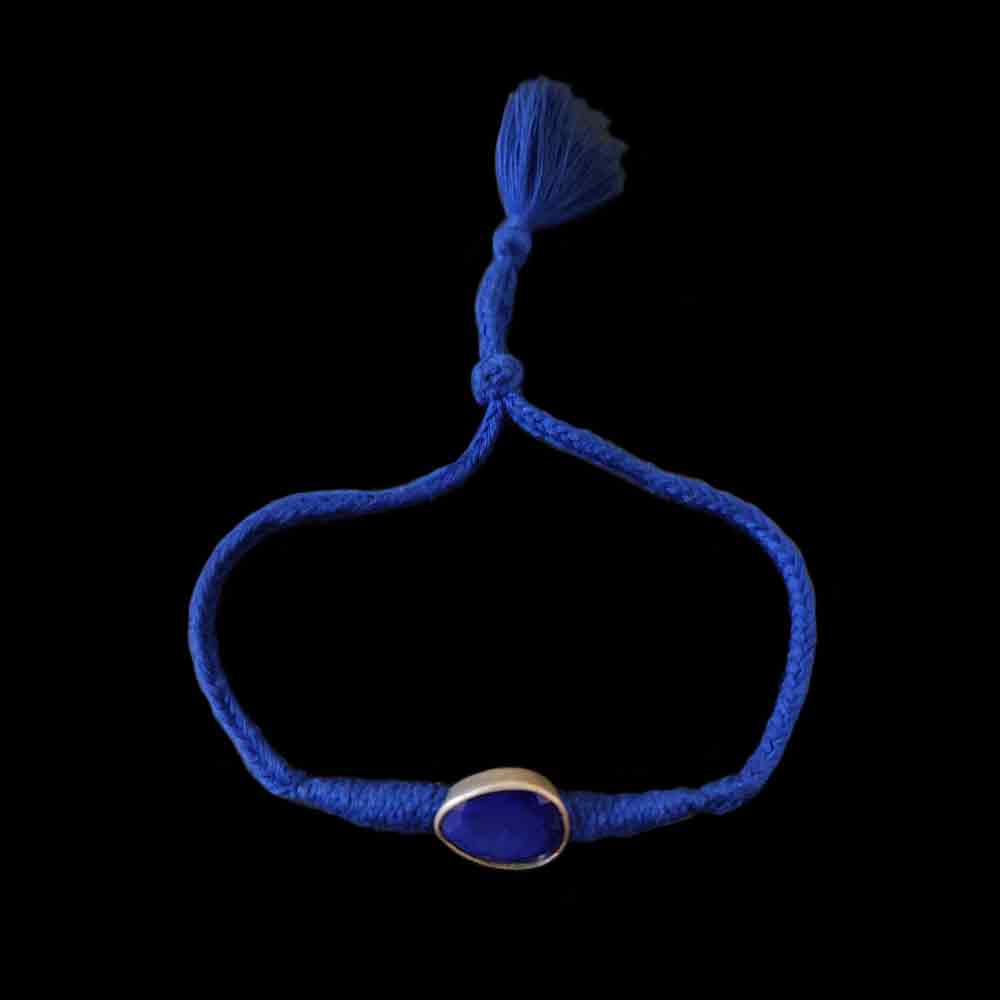 Blue Rakhi With Blue Stone – handcrafted 92.5 sterling silver rakhi by My Motifs