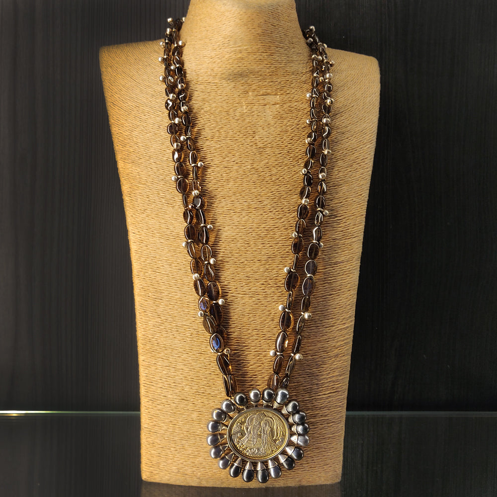 Smoky Quartz And Ginni Necklace – dual-tone silver necklace – My Motifs