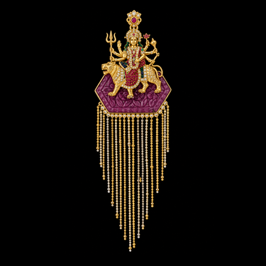 Durga Maa Necklace With Tassels – handcrafted 18K gold necklace by My Motifs, view 2