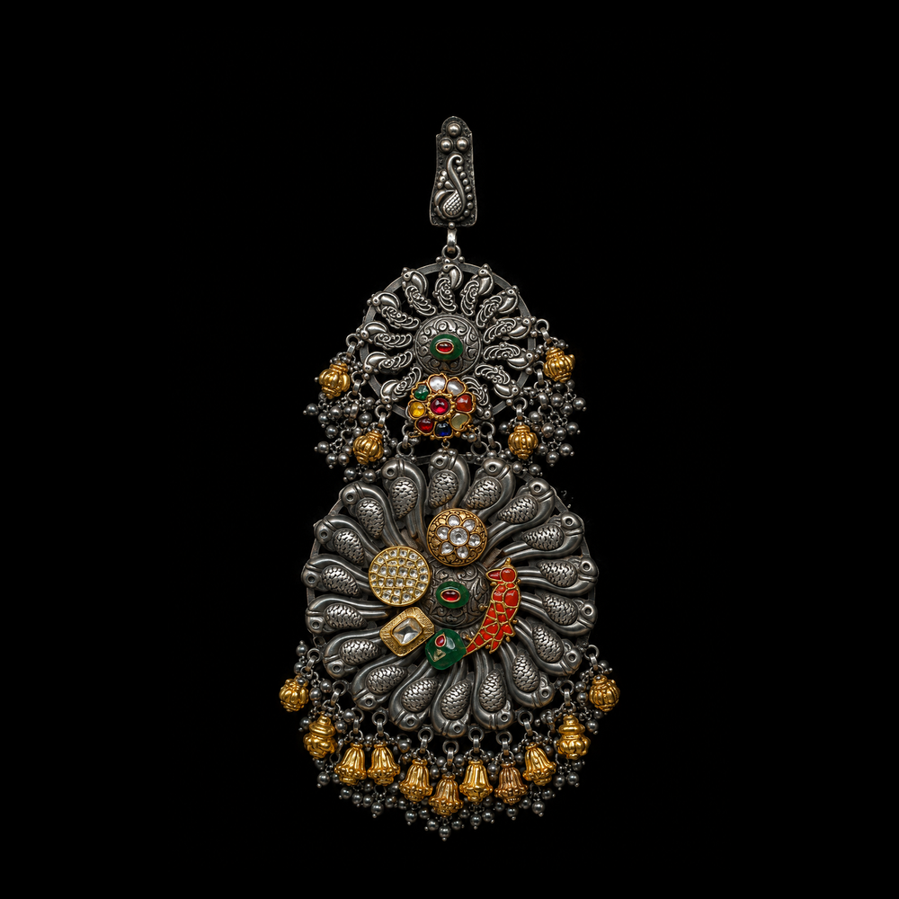 Peacock Floret Challa Keychain – handcrafted 92.5 sterling silver keychain by My Motifs