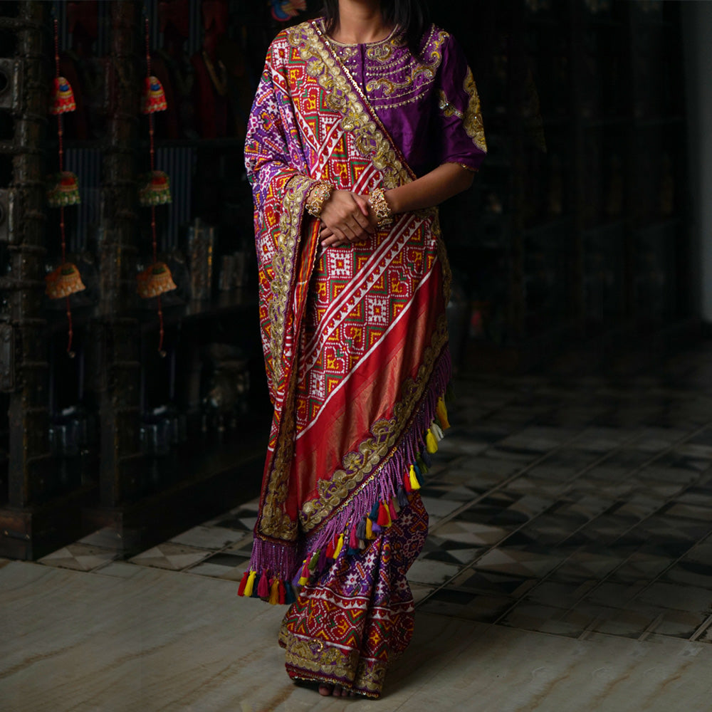 Ajagra – handwoven Double Ikat saree with silver zardosi by My Motifs