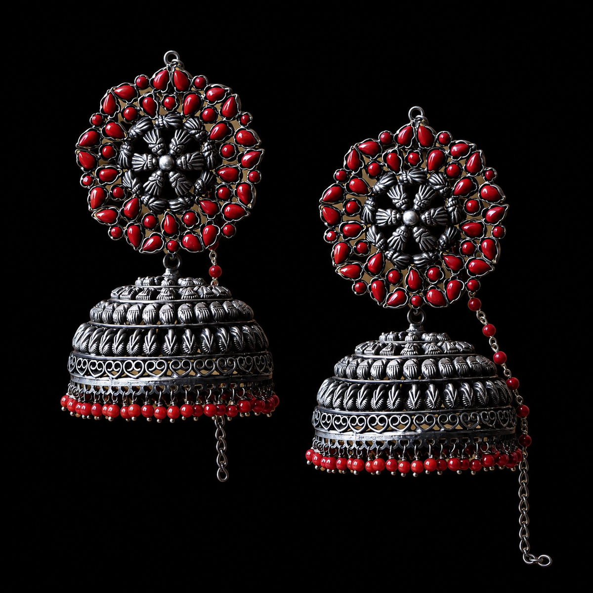 Silver Smriti Jhumka – handcrafted 92.5 sterling silver jhumkas by My Motifs