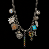 Silver Charmed Necklace With Multicolour Pendant – handcrafted dual-tone 92.5 sterling silver necklace by My Motifs