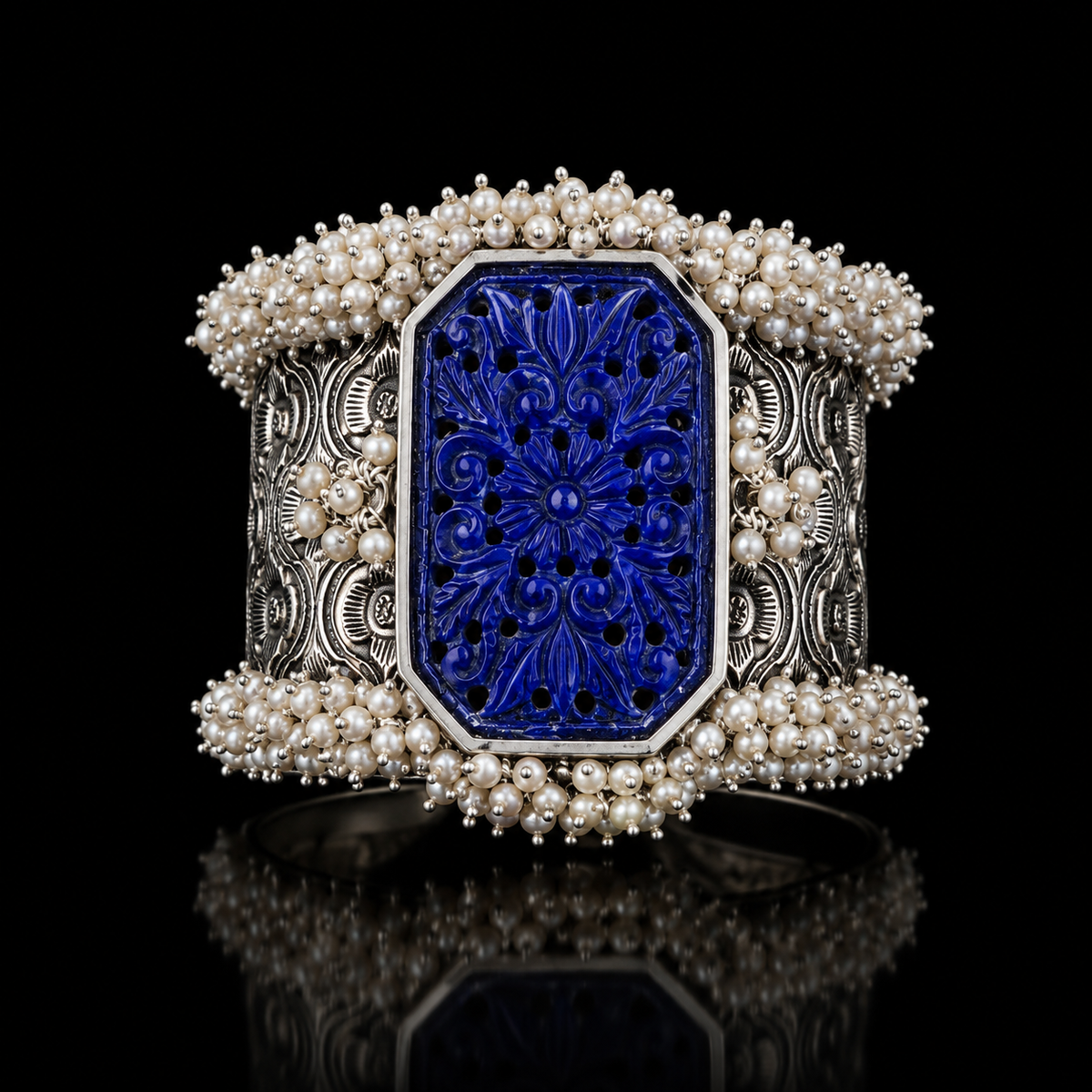 Lapis Stone Statement Kada – handcrafted 92.5 sterling silver kada by My Motifs