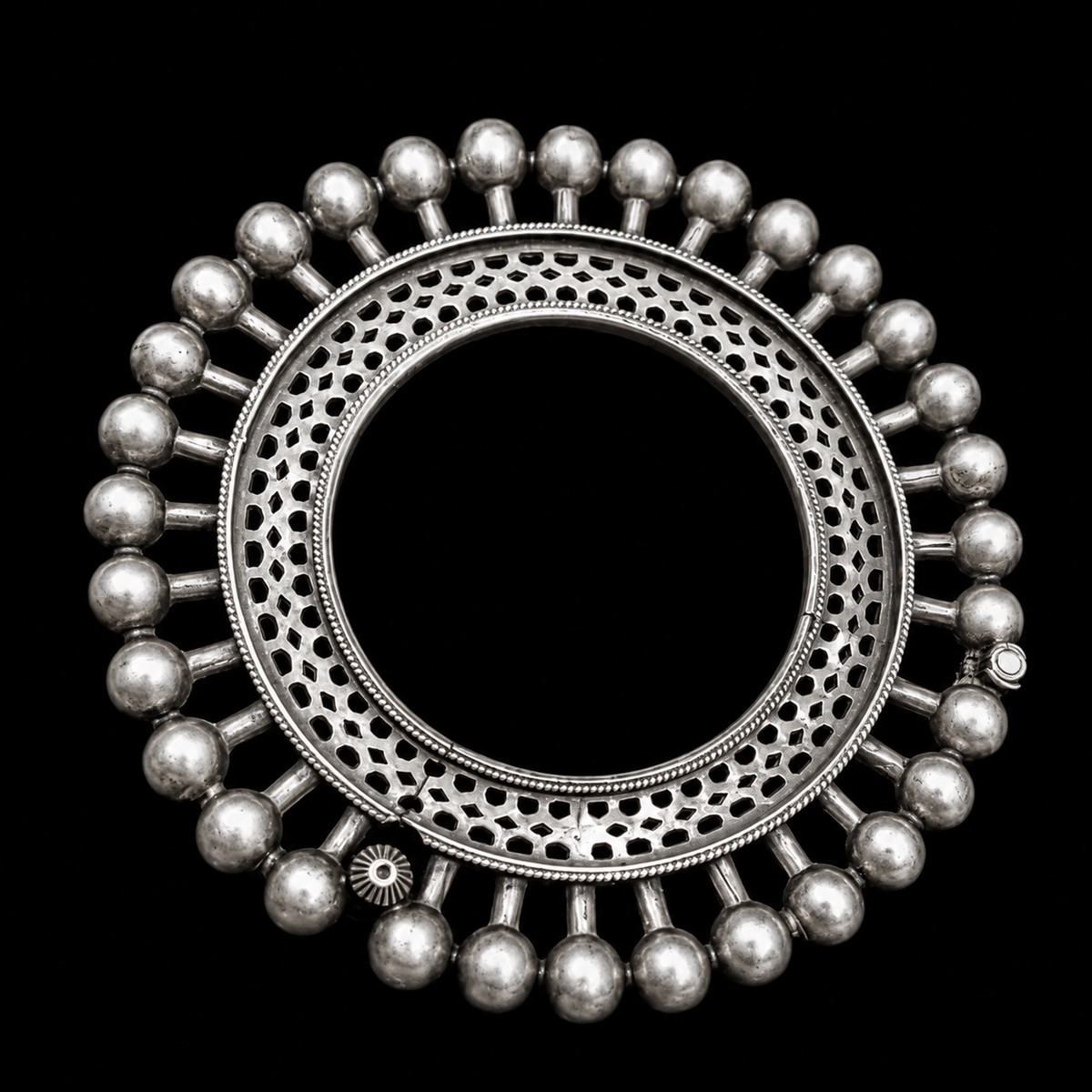 Magnificent Bauble Oxidized Pacheli – handcrafted oxidised 92.5 sterling silver bangle by My Motifs