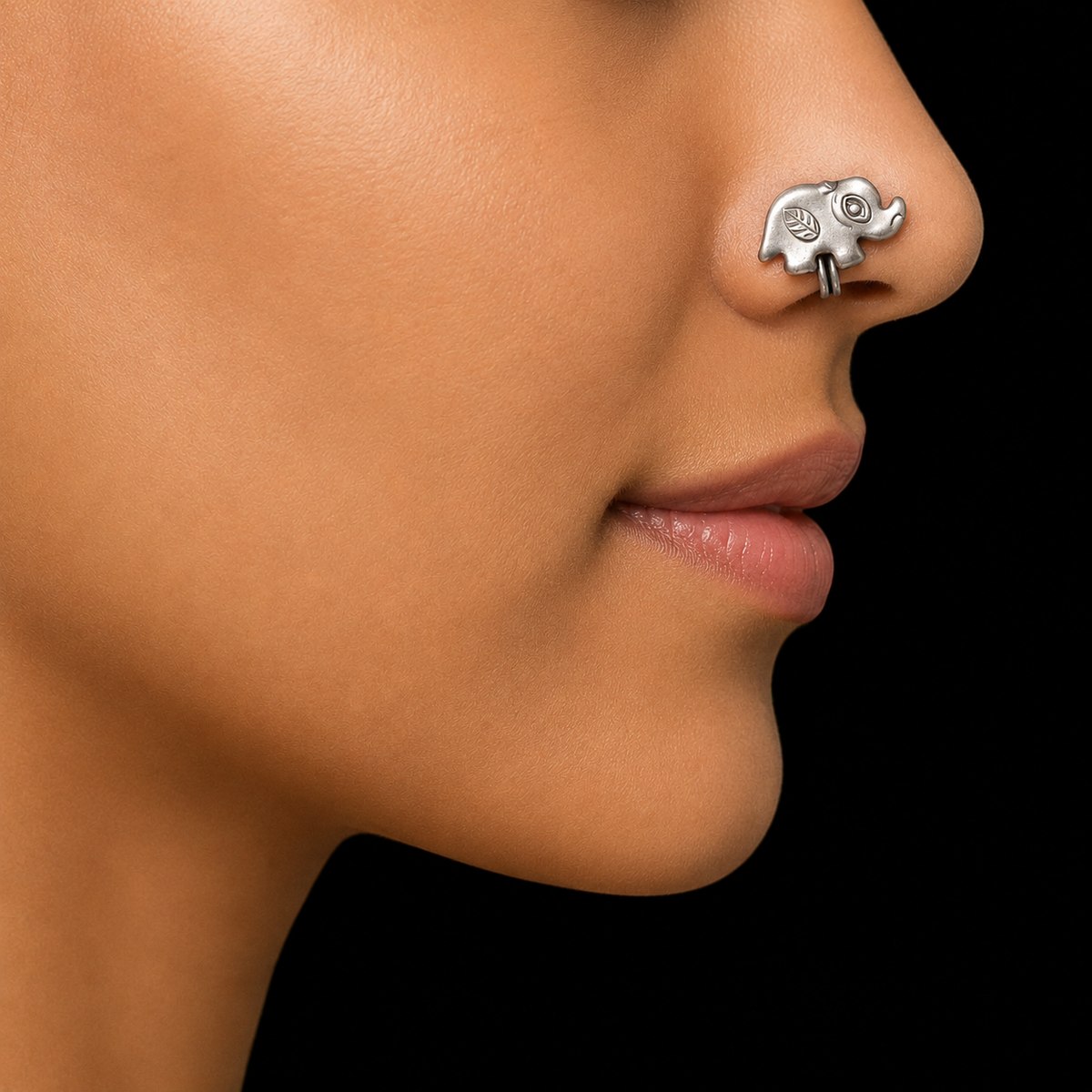 Silver Elephant Nosepin – handcrafted 92.5 sterling silver nose pin by My Motifs