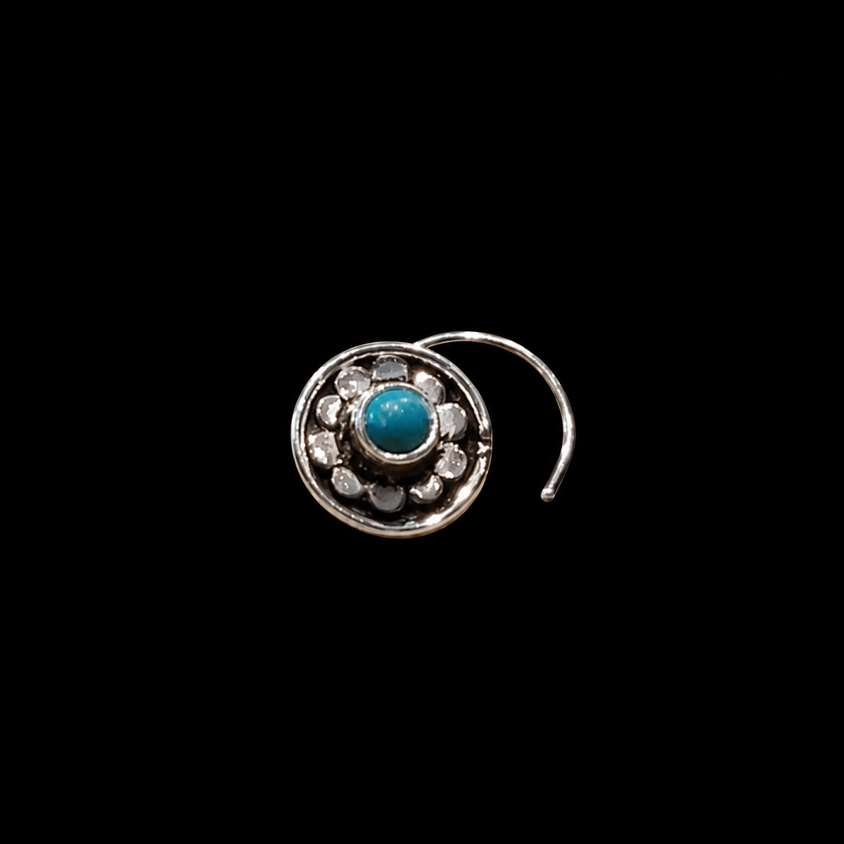 Traditional Turquoise Coral Center Nose Pin – handcrafted 92.5 sterling silver nose pin by My Motifs