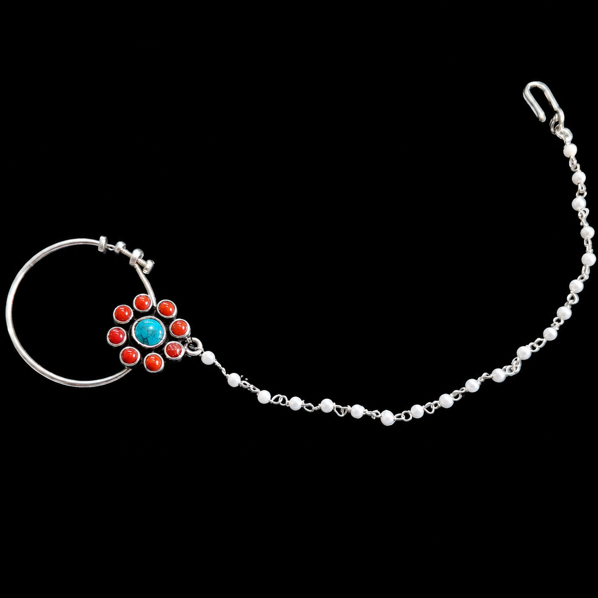 Coral Cluster Nose Pin – handcrafted 92.5 sterling silver nose pin by My Motifs