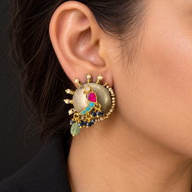 Akrur – handcrafted dual-tone 92.5 sterling silver earrings by My Motifs, view 3