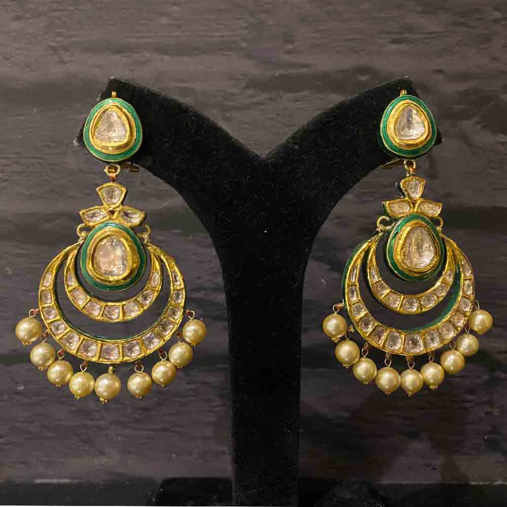 Kundan Chandbalis With Pearls – gold chandbali earrings with pearls and kundan – My Motifs