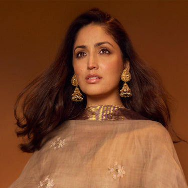 Pujit – handcrafted gold-tone 92.5 sterling silver earrings by My Motifs, view 2