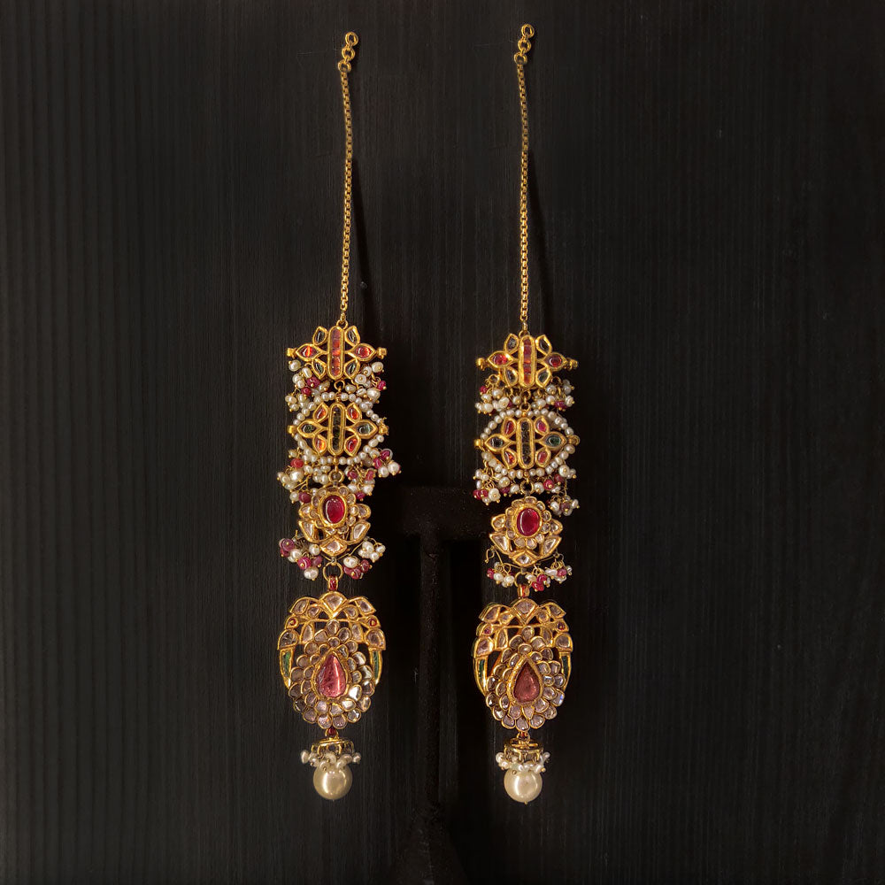 Indian Renaissance Earrings – 22k gold earrings with pearls and polki – My Motifs