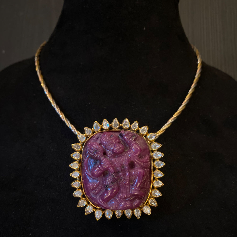 Suvarna – gold-plated silver necklace with polki and rubies – My Motifs