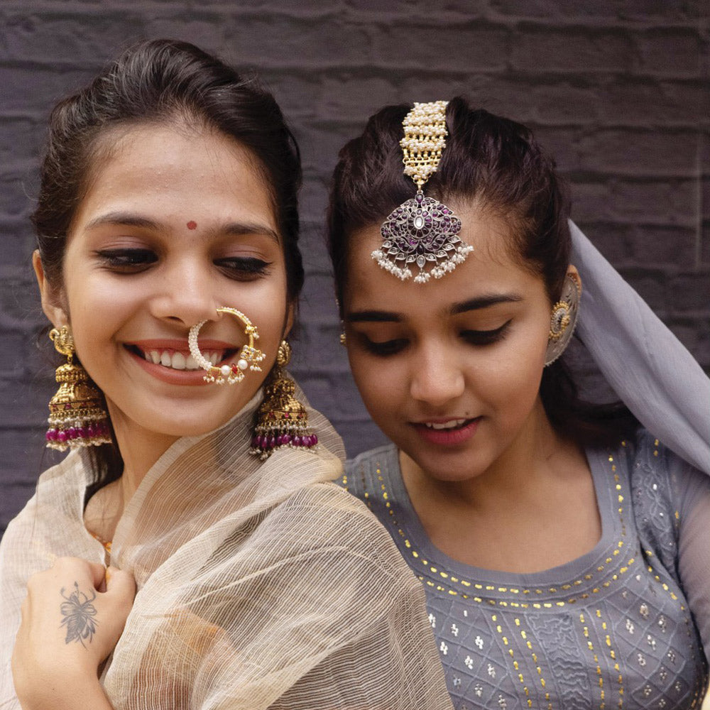 Seep Gold Nath – 18k gold nose pin with pearls and polki – My Motifs